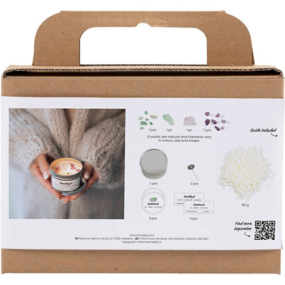 Mini Craft Kit Candle Making, Soy candle with aventurin and amethyst, cream, off white