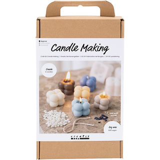 Craft Kit Candle Making, Bubble soy candle, warm beige, light blue, cream