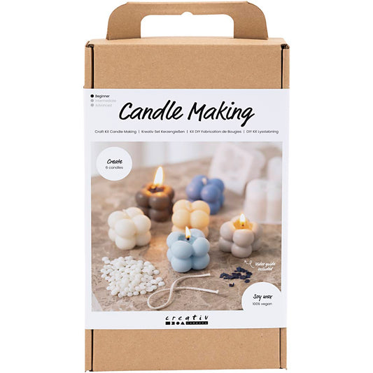 Craft Kit Candle Making, Bubble soy candle, warm beige, light blue, cream