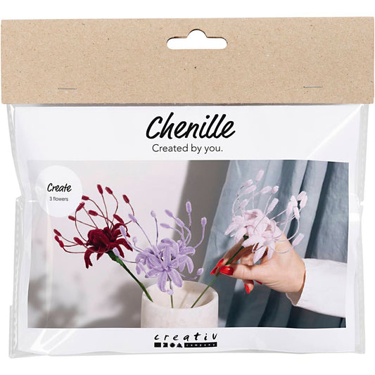 Mini Craft Kit Pipe Cleaner Flower, Spider lily, soft rose, light lilac, dark red, 1 pack