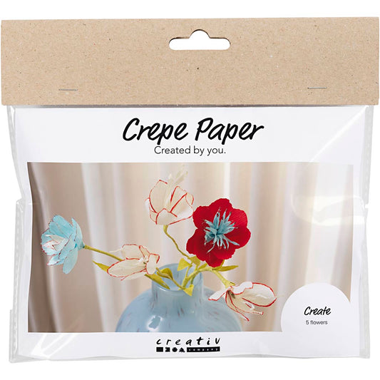 Mini Craft Kit Crepe Paper, Crepe flowers, pastel colours, 1 pack