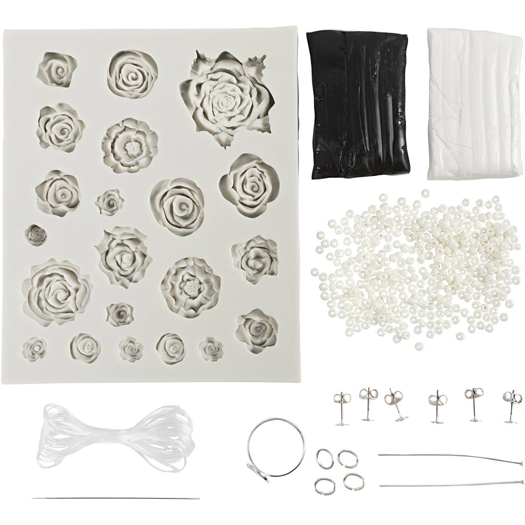 Mini Craft Kit Jewellery, Roses, black, black/white, white