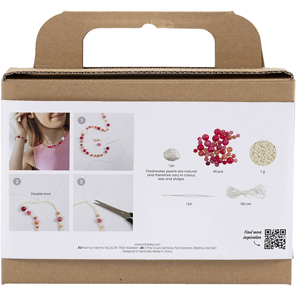Mini Craft Kit Jewellery, Necklace and bracelet, pink