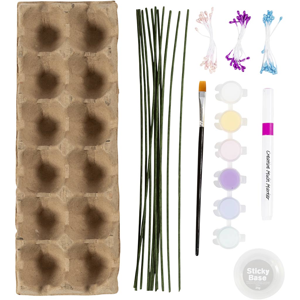 Craft Kit Egg Carton Flowers, pastel colours