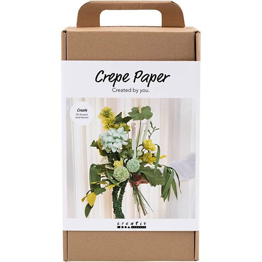 Maxi Craft Kit Crepe Paper, Flower bouquet, light green, dark green, pastel green, white, 1 pack