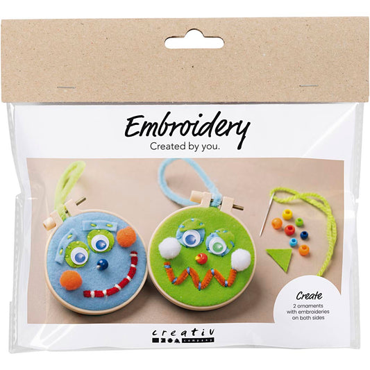 Mini Craft Kit Embroidery, Faces, blue, green, 1 pack