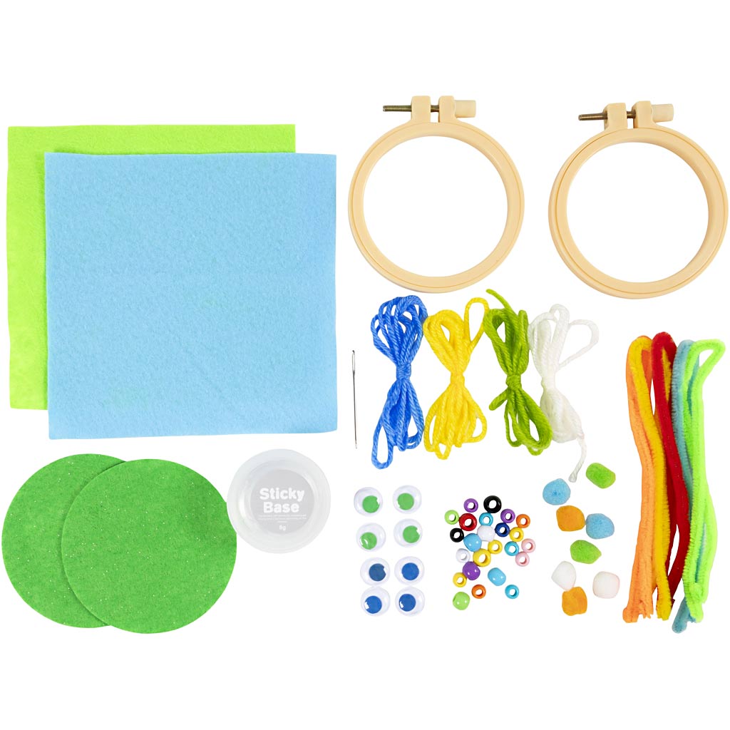 Mini Craft Kit Embroidery, Faces, blue, green, 1 pack