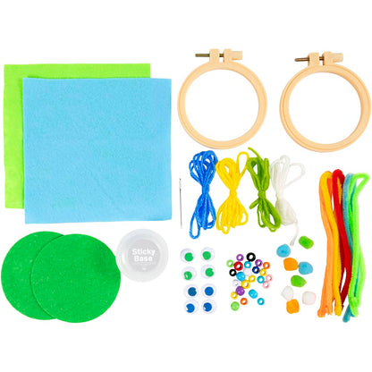 Mini Craft Kit Embroidery, Faces, blue, green, 1 pack