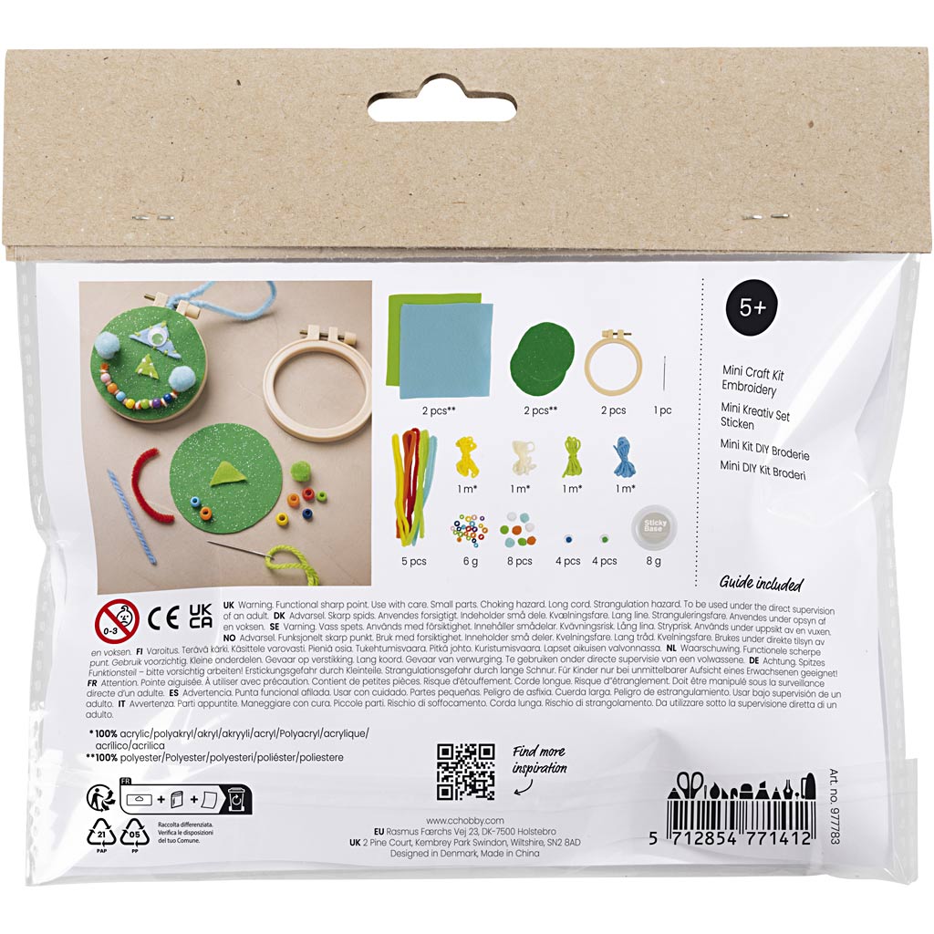 Mini Craft Kit Embroidery, Faces, blue, green, 1 pack
