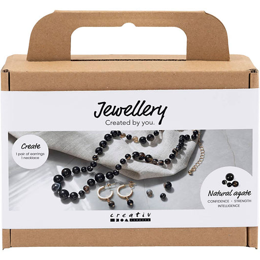 Mini Craft Kit Jewellery, Necklace and earrings, black, white