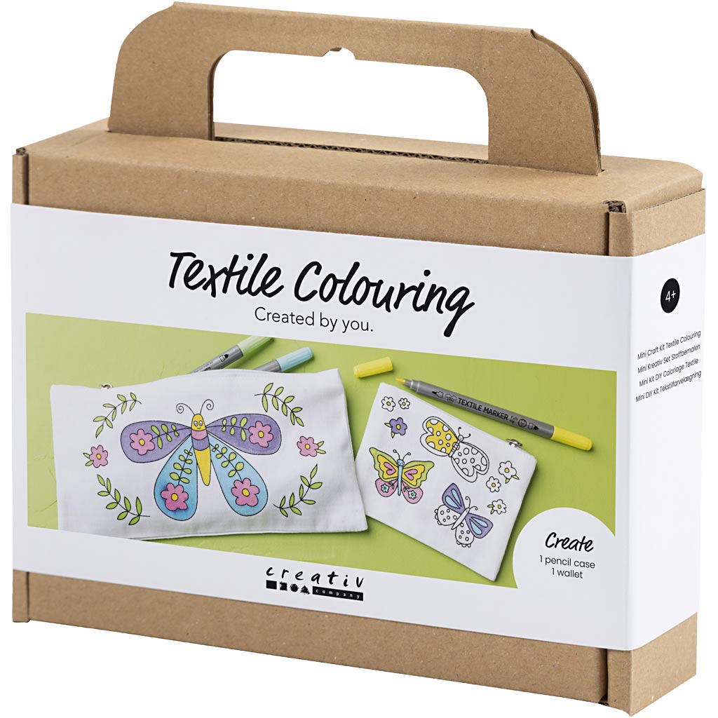 Mini Craft Kit Textile Colouring, Butterflies, pastel colours
