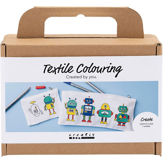 Mini Craft Kit Textile Colouring, Robot, primary colours