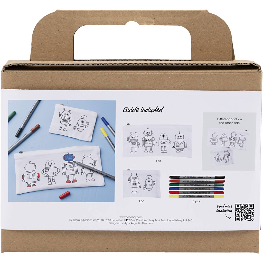 Mini Craft Kit Textile Colouring, Robot, primary colours
