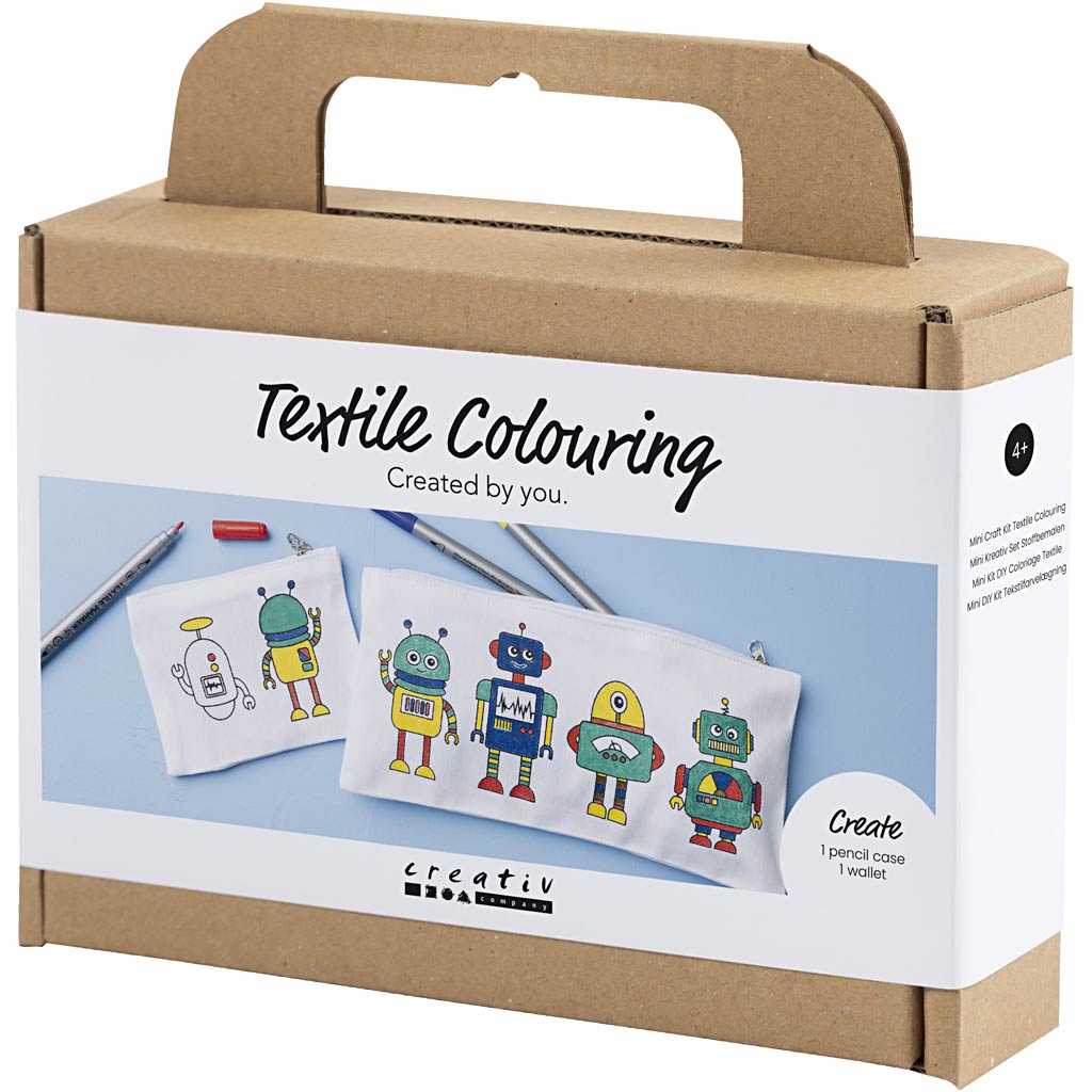 Mini Craft Kit Textile Colouring, Robot, primary colours