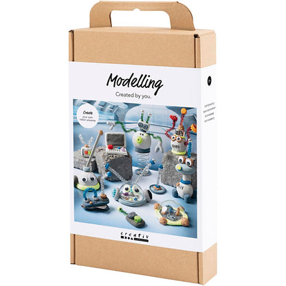 Craft Kit Modelling, Robot, blue, grey, red, silver-plated