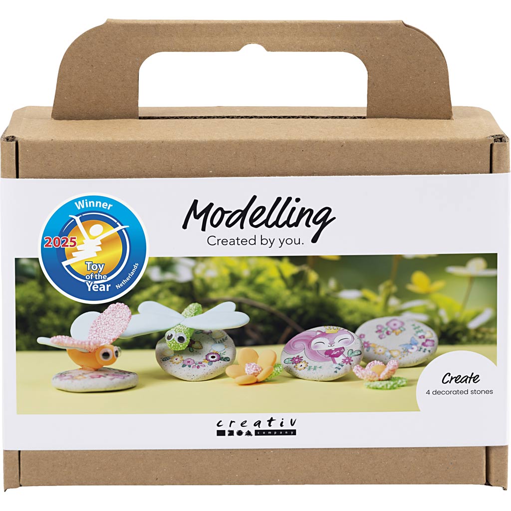 Mini Craft Kit Modelling, Stone with insect, grey, light pink, light turquoise, 1 pack