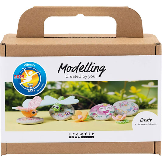 Mini Craft Kit Modelling, Stone with insect, grey, light pink, light turquoise, 1 pack