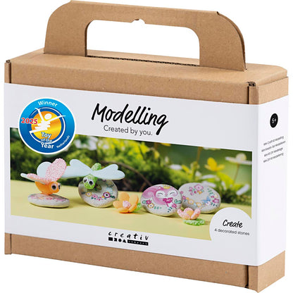 Mini Craft Kit Modelling, Stone with insect, grey, light pink, light turquoise, 1 pack