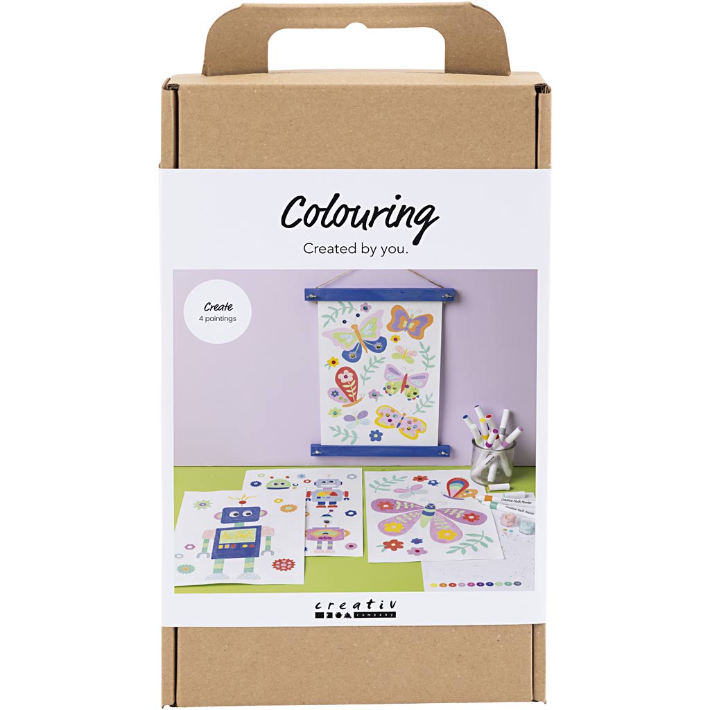 Craft Kit Colouring, Butterfly and robot, happy colours
