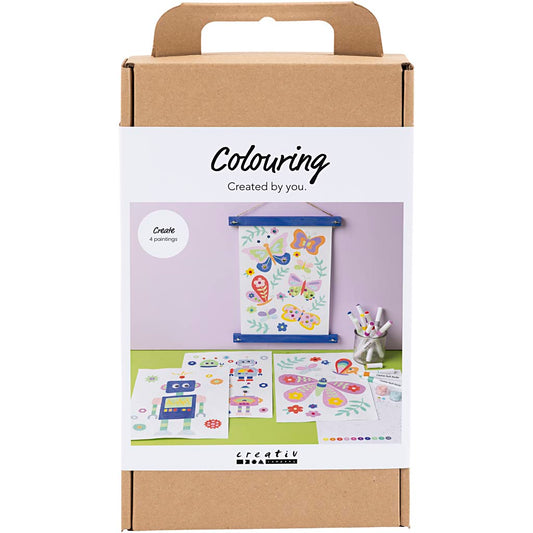 Craft Kit Colouring, Butterfly and robot, happy colours