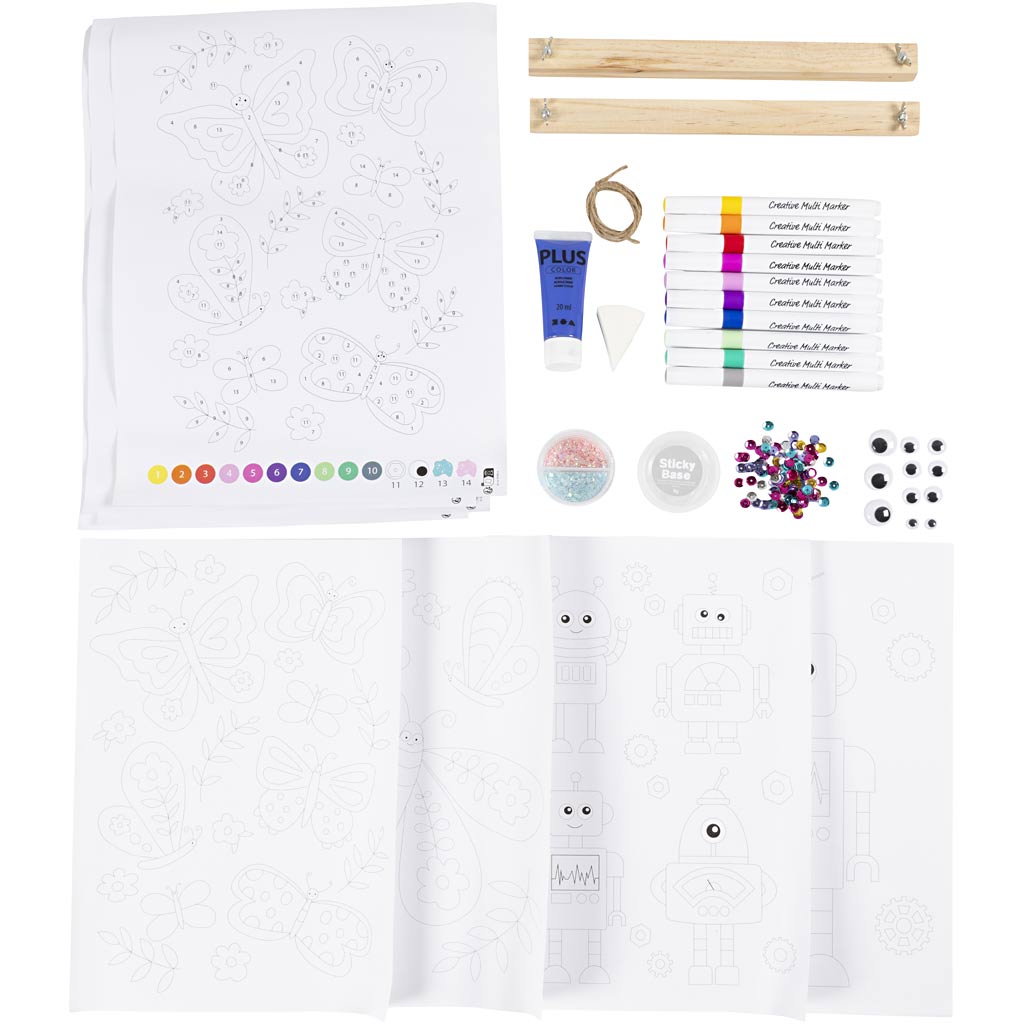 Craft Kit Colouring, Butterfly and robot, happy colours