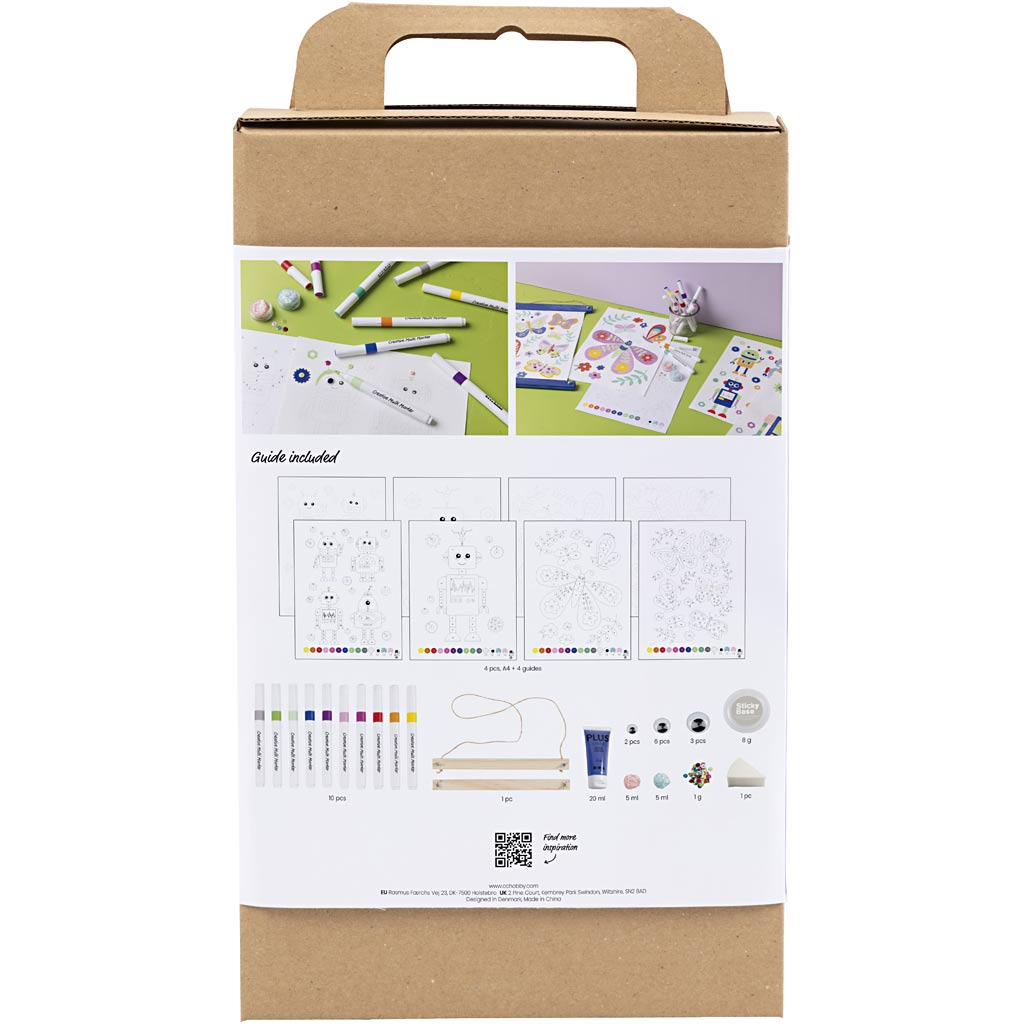 Craft Kit Colouring, Butterfly and robot, happy colours