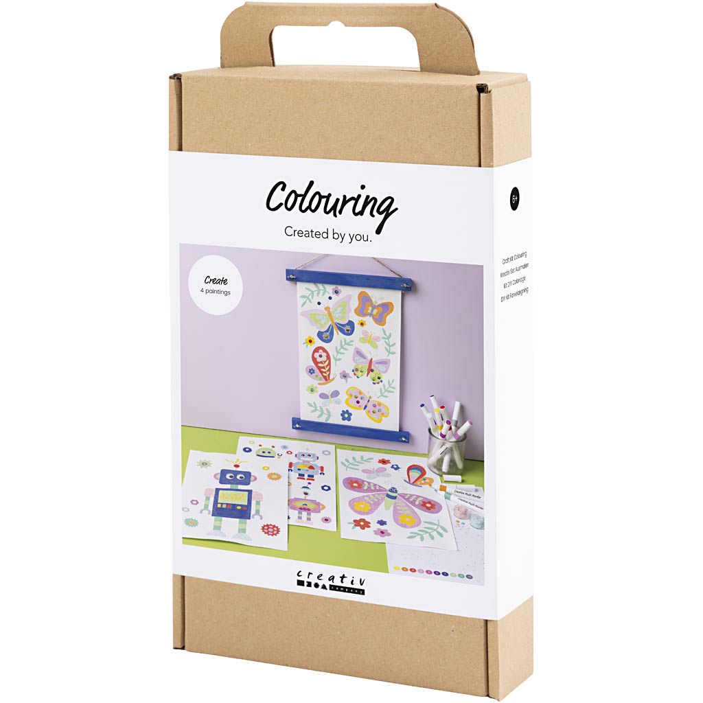 Craft Kit Colouring, Butterfly and robot, happy colours