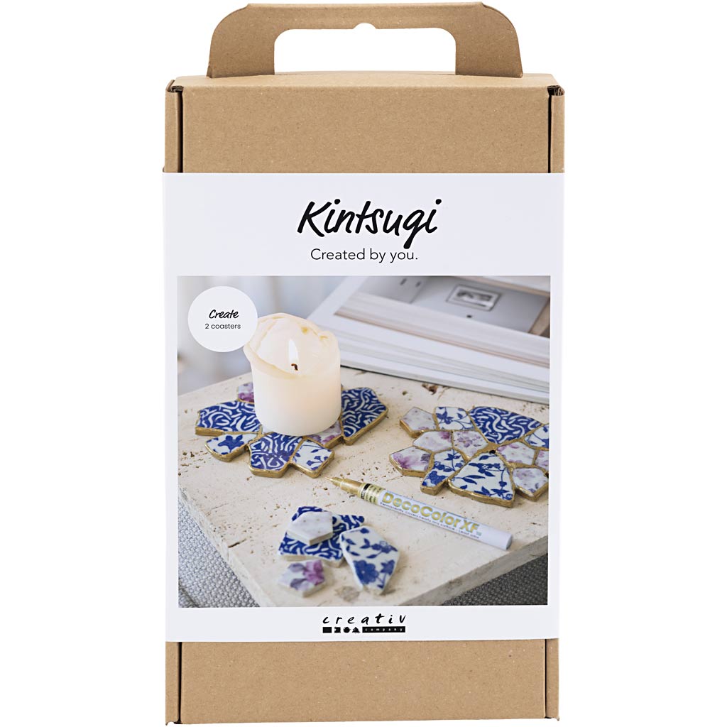 Craft Kit Kintsugi, Coaster, blue, gold, light red, white