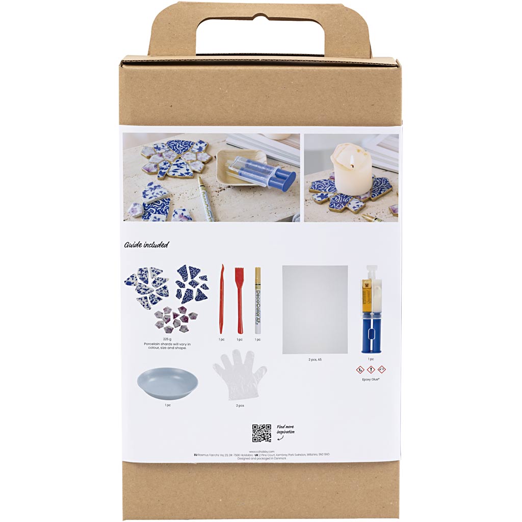Craft Kit Kintsugi, Coaster, blue, gold, light red, white