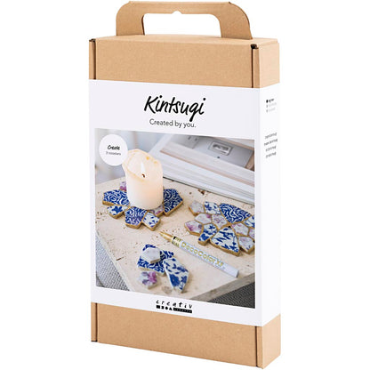 Craft Kit Kintsugi, Coaster, blue, gold, light red, white