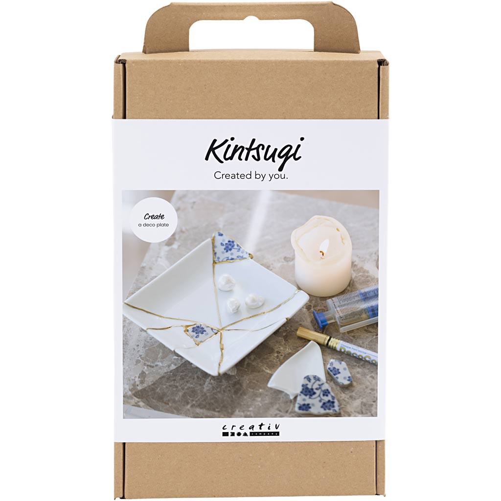 Craft Kit Kintsugi, Dish, blue, gold, white