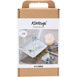 Craft Kit Kintsugi, Dish, blue, gold, white