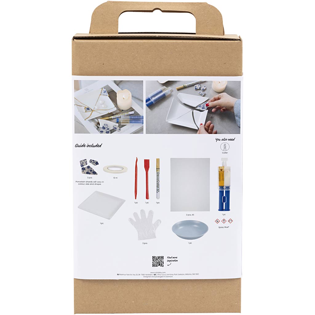 Craft Kit Kintsugi, Dish, blue, gold, white