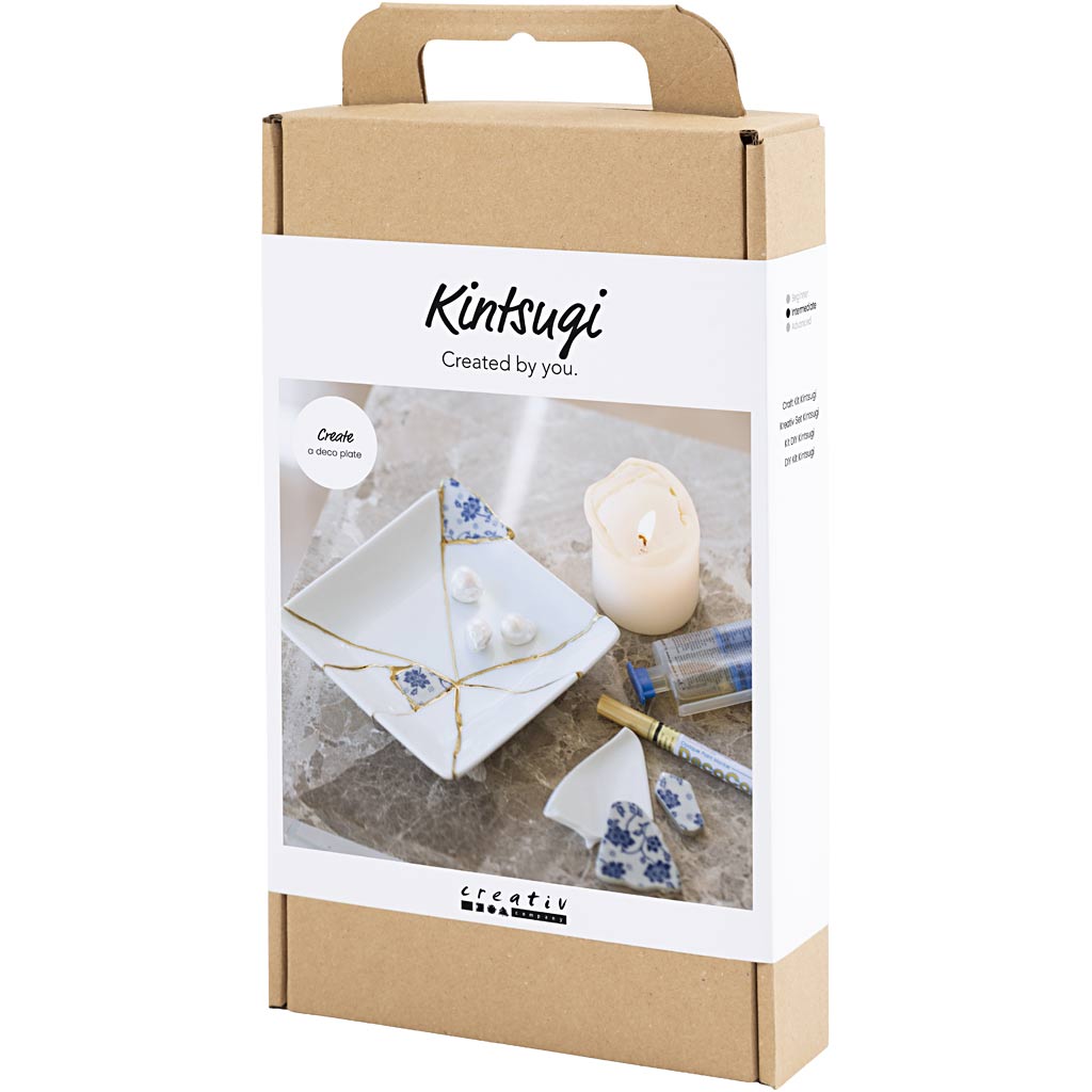 Craft Kit Kintsugi, Dish, blue, gold, white