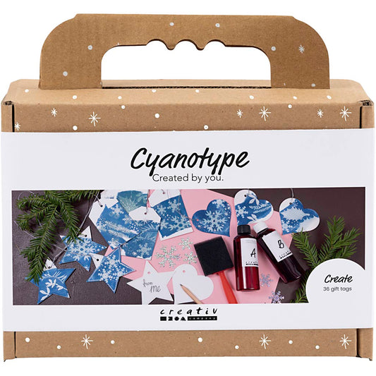 Mini Craft Kit Cyanotype, Gift labels, blue, silver
