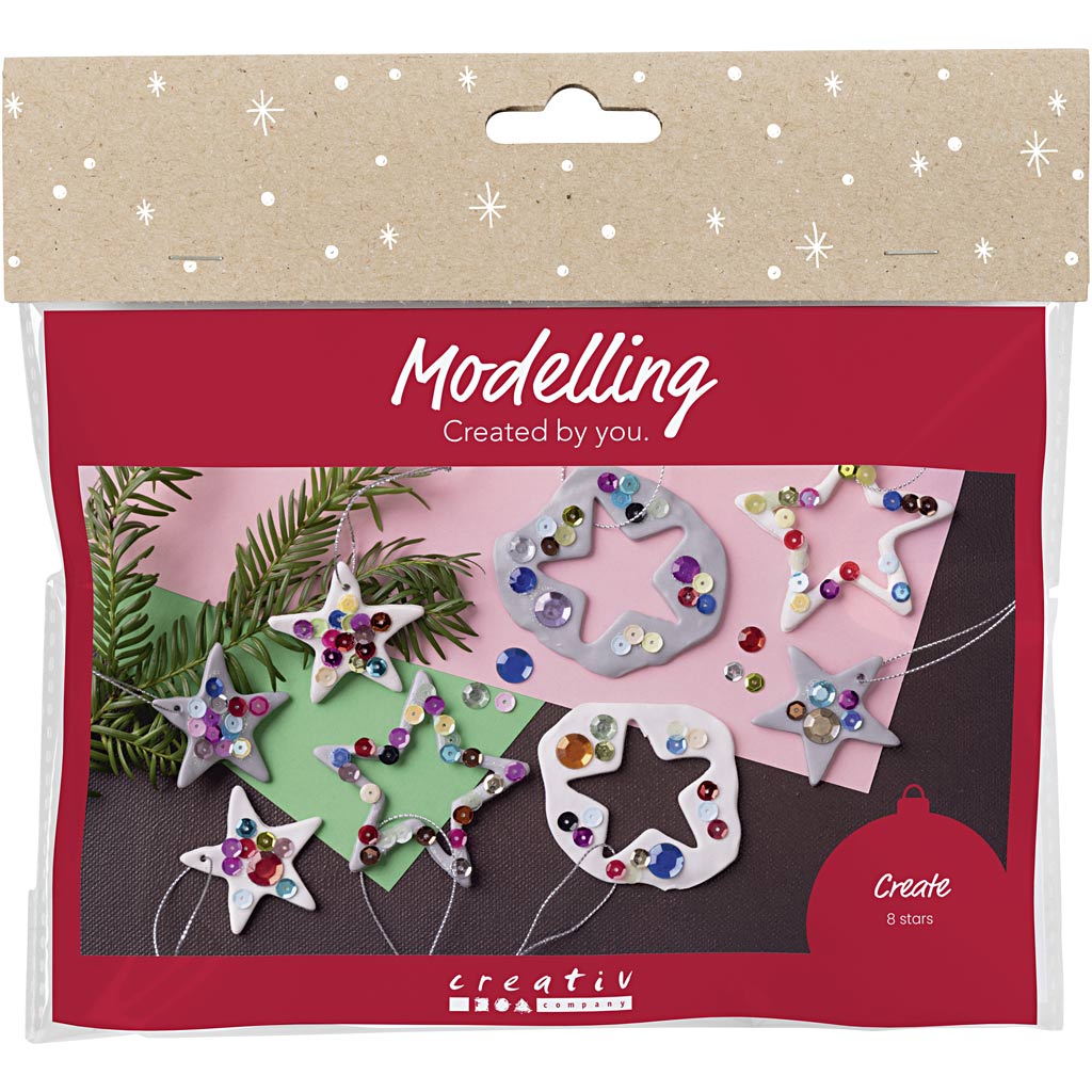 Mini Craft Kit Modelling, Stars, silver, white, 1 pack