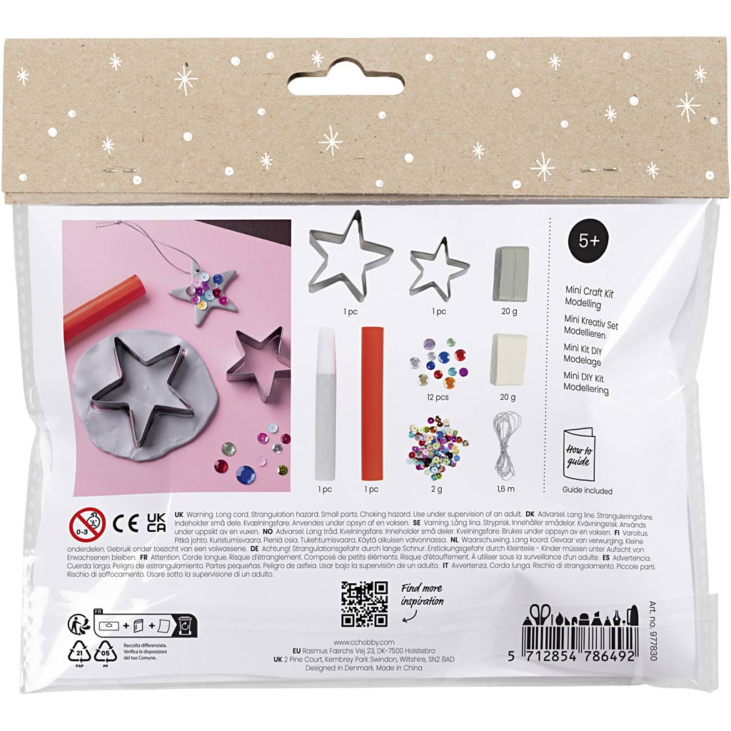 Mini Craft Kit Modelling, Stars, silver, white, 1 pack