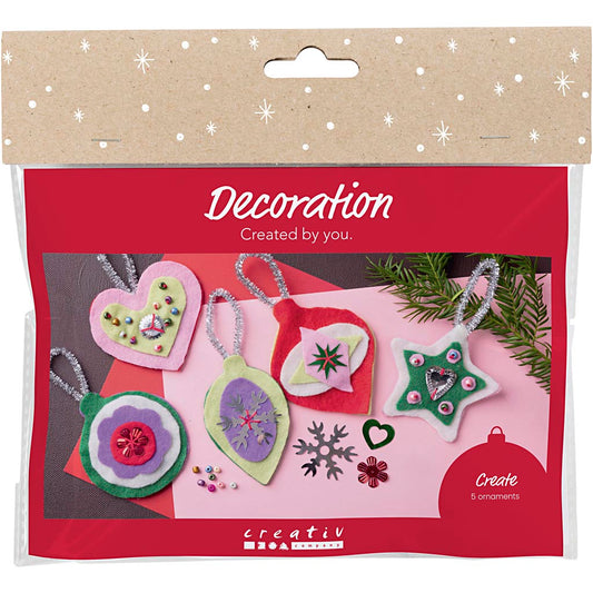 Mini Craft Kit Decoration, Felt Christmas decorations, assorted colours, 1 pack