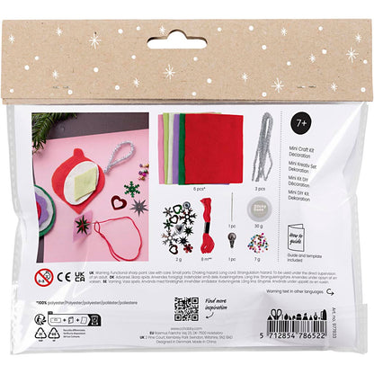 Mini Craft Kit Decoration, Felt Christmas decorations, assorted colours, 1 pack