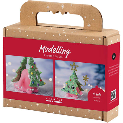 Mini Craft Kit Modelling, Christmas tree monster, assorted colours, 1 pack