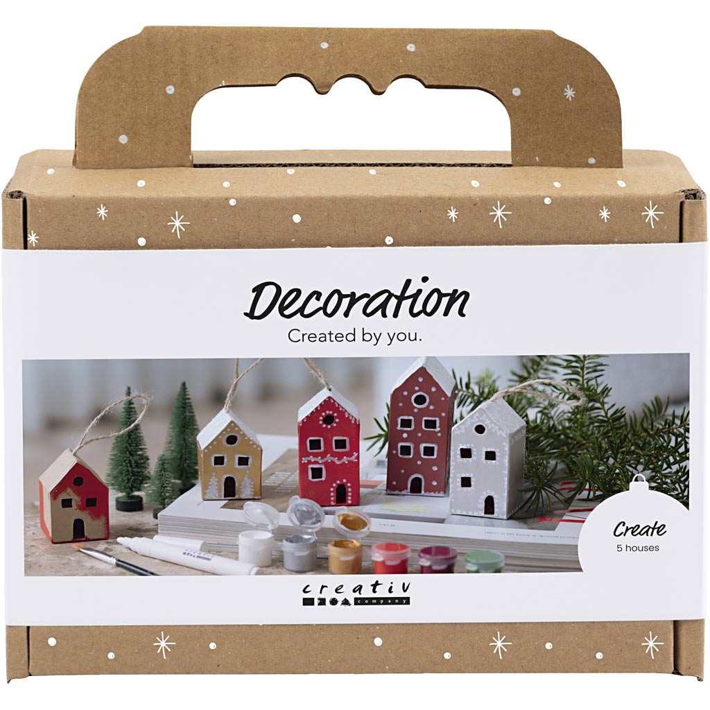Mini Craft Kit Decoration, Houses, christmas colours