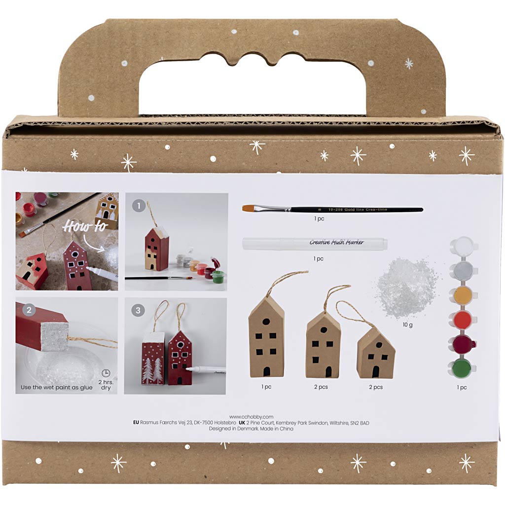 Mini Craft Kit Decoration, Houses, christmas colours