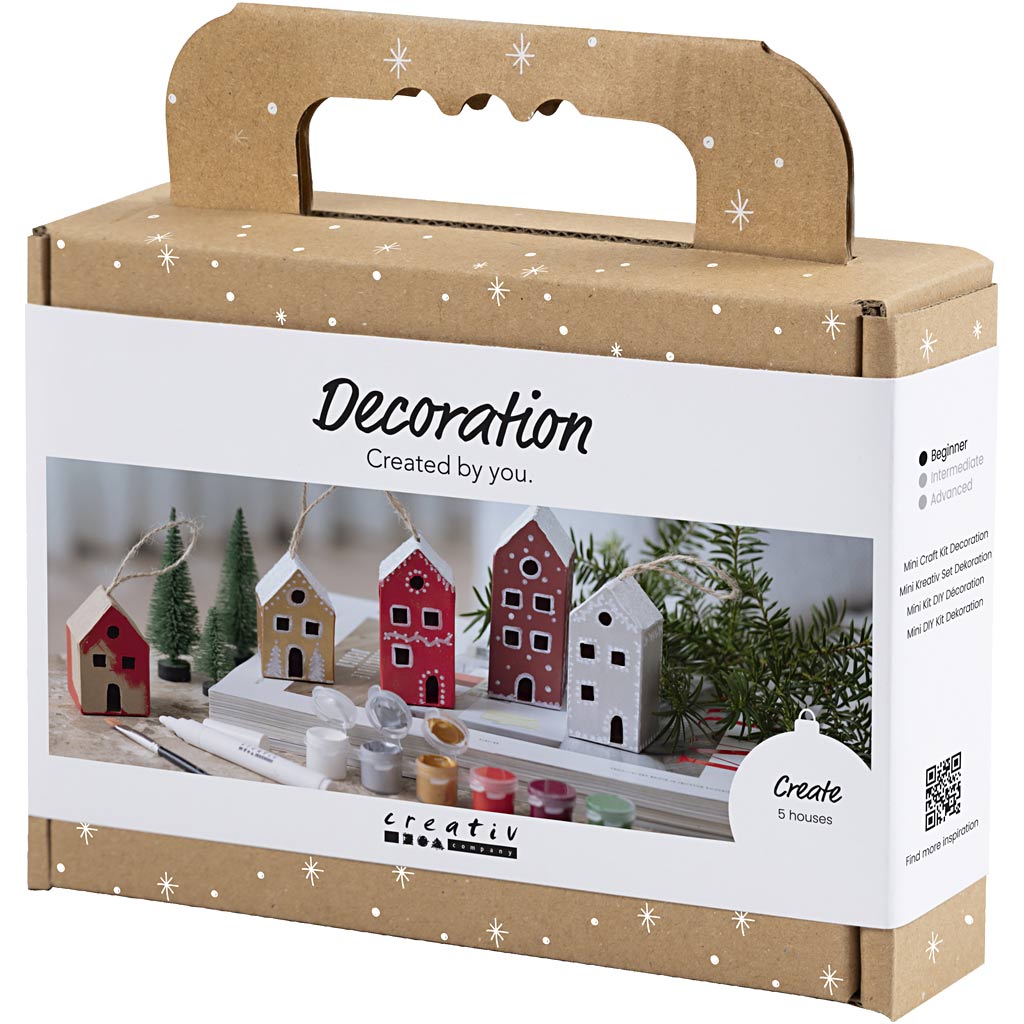 Mini Craft Kit Decoration, Houses, christmas colours
