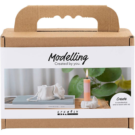 Mini Craft Kit Modelling, Candle holder with shells, off white