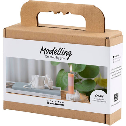 Mini Craft Kit Modelling, Candle holder with shells, off white