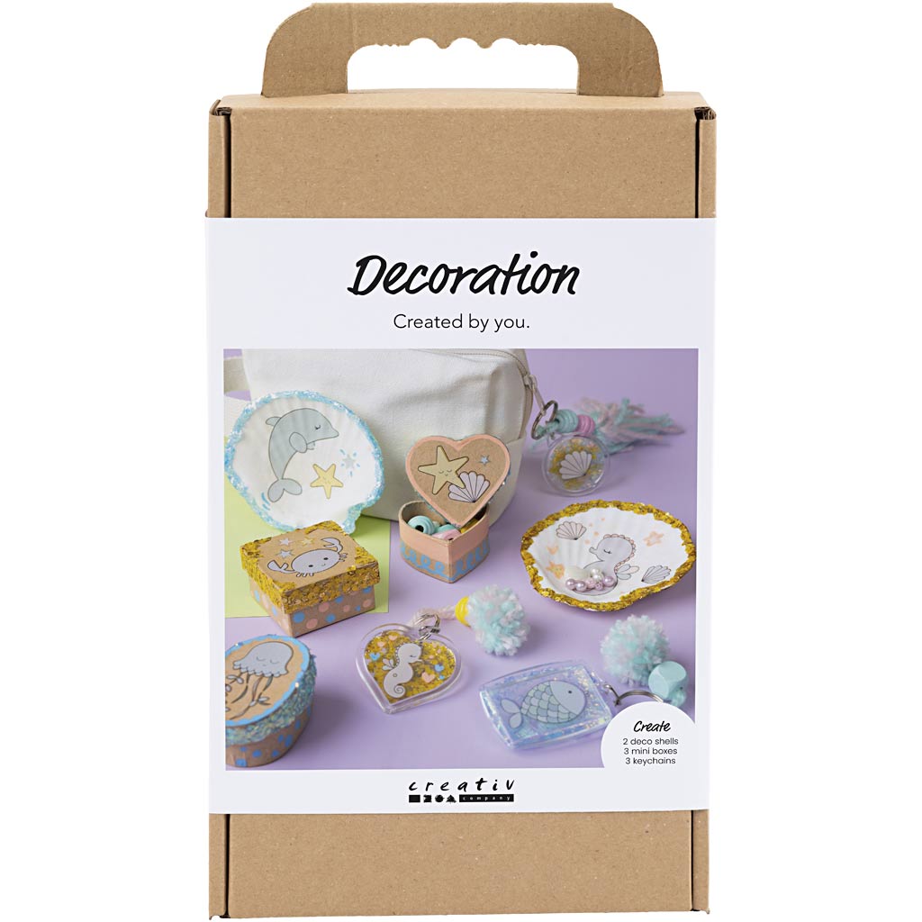 Craft Kit Decoration, Boxes, shells, key rings, pastel colours