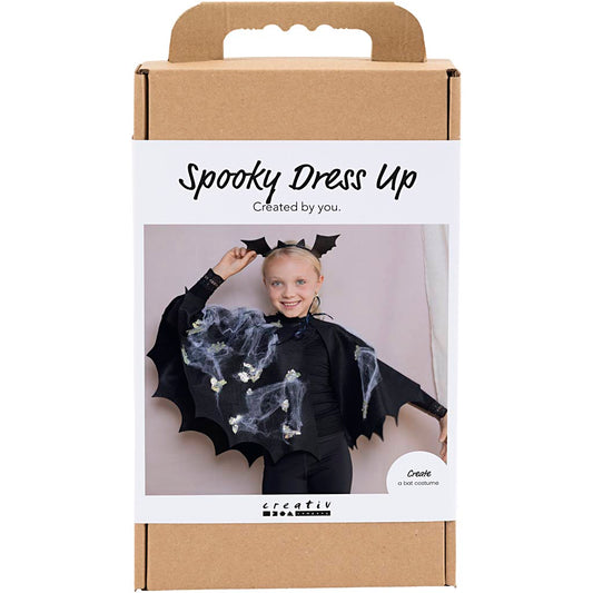 Craft Kit Spooky Costume, Bat cape and headband, black, black glitter