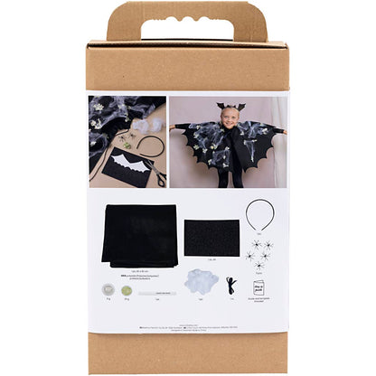 Craft Kit Spooky Costume, Bat cape and headband, black, black glitter