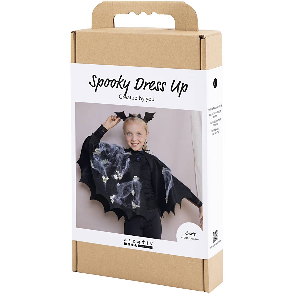 Craft Kit Spooky Costume, Bat cape and headband, black, black glitter