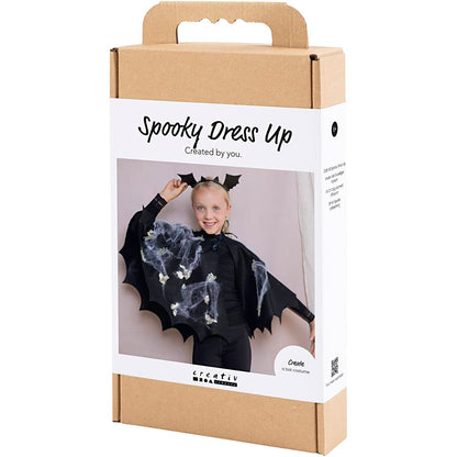 Craft Kit Spooky Costume, Bat cape and headband, black, black glitter